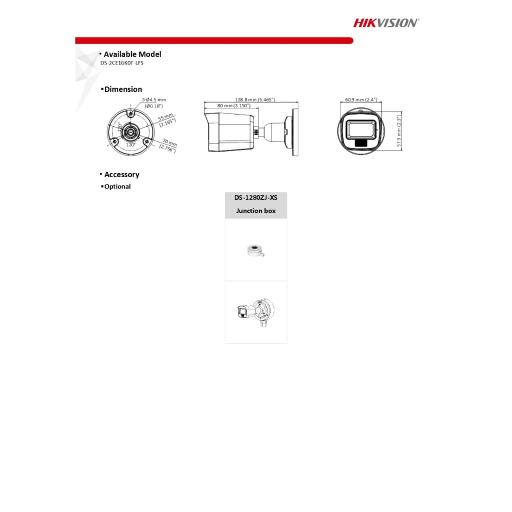 HIKVISION กล้องวงจรปิดระบบ HD 5MP มีไมค์ในตัว รุ่น DS-2CE16K0T-LFS เลนส์ 2.8mm