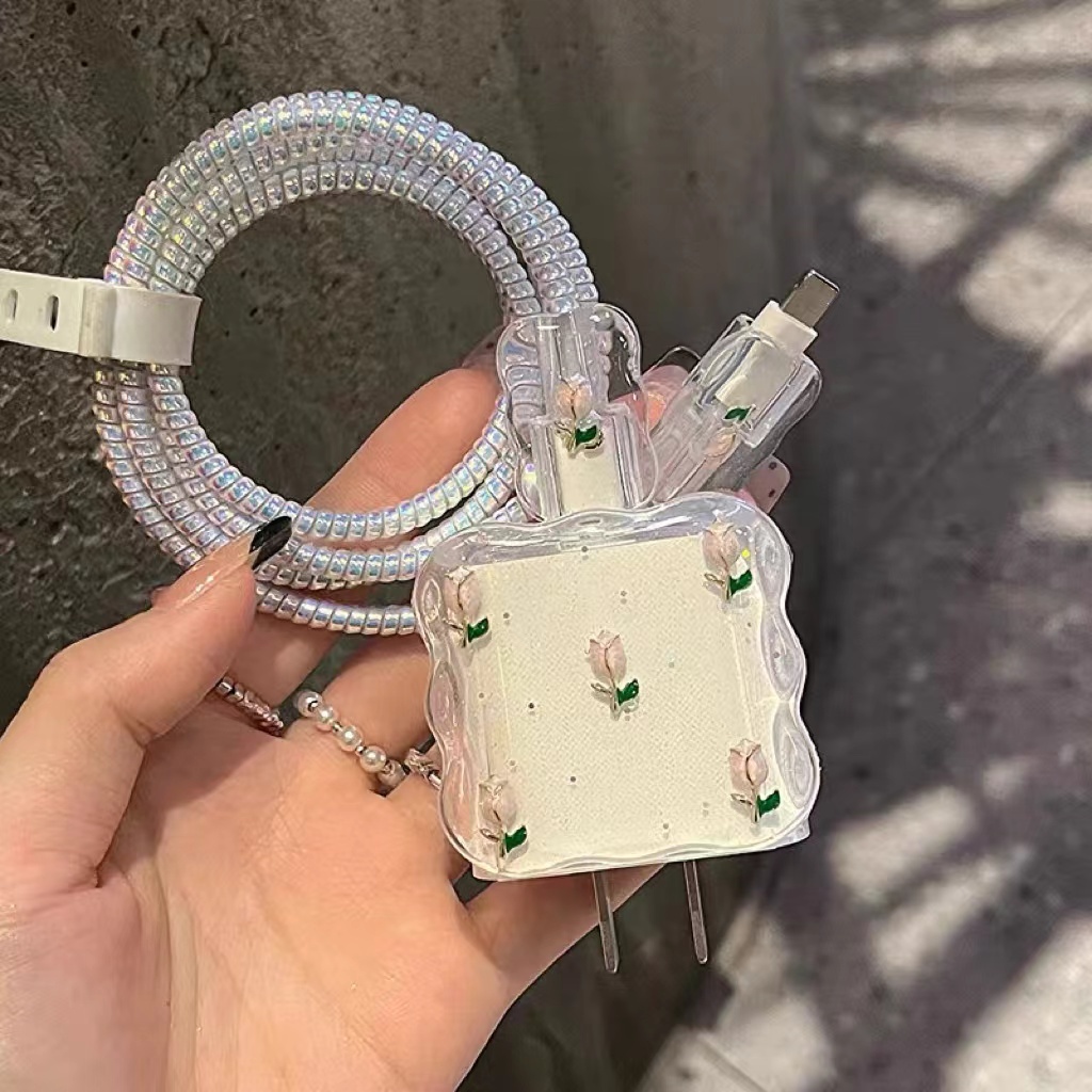 ราคาถูกที่สุด ส่งจากไทย มาใหม่ ชุดดอกกุหลาบ ชุดถนอม 5ชิ้น Apple Adapter 18W/20W สายชาร์จ ลายการ์ตูนน่ารัก Cable