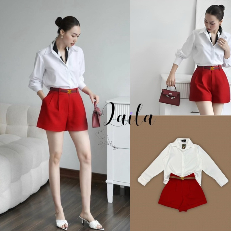 set3ชิ้น เสื้อ+กางเกง+เข็มขัด ชุดเซทสวย งานป้าย Laila