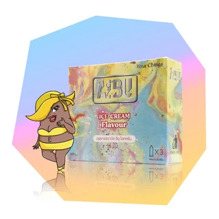 AIBU ICE CREAM Flavour ถุงยางอนามัย อิบุ กลิ่นไอศกรีม ขนาด 56 มม. บรรจุ 1 กล่อง (3 ชิ้น)