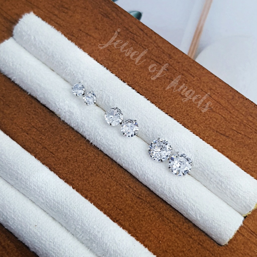 ต่างหูเงินแท้ทั้งชิ้น S925 รุ่น Sparkle ต่างหูก้านเสียบ เพชรCZกลม สีเงิน 3mm 4mm 5mm Silver925 ราคา ถูกที่สุด ดีลบีเคเค แกลเลอรีภาพที่ 9