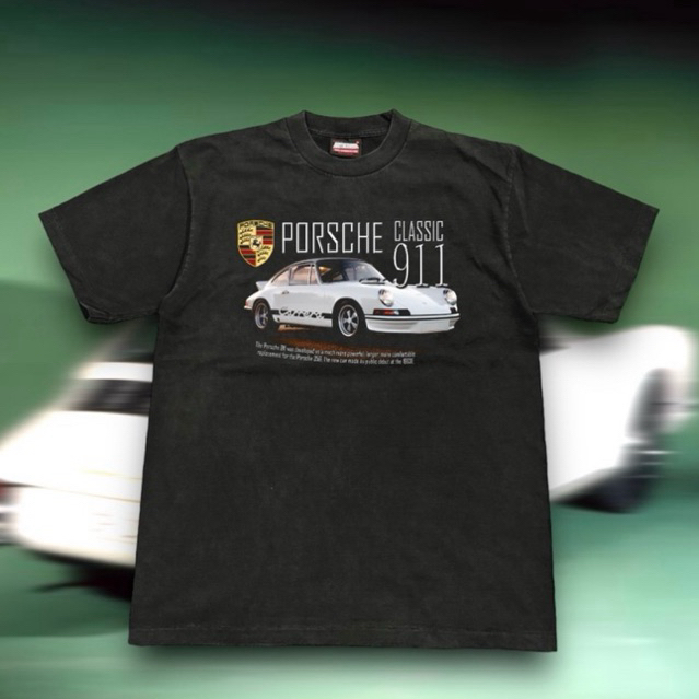 เสื้อยืดคอฟิต รุ่น Porsche 911 สีเฟดดำ/สีดำ #DTG