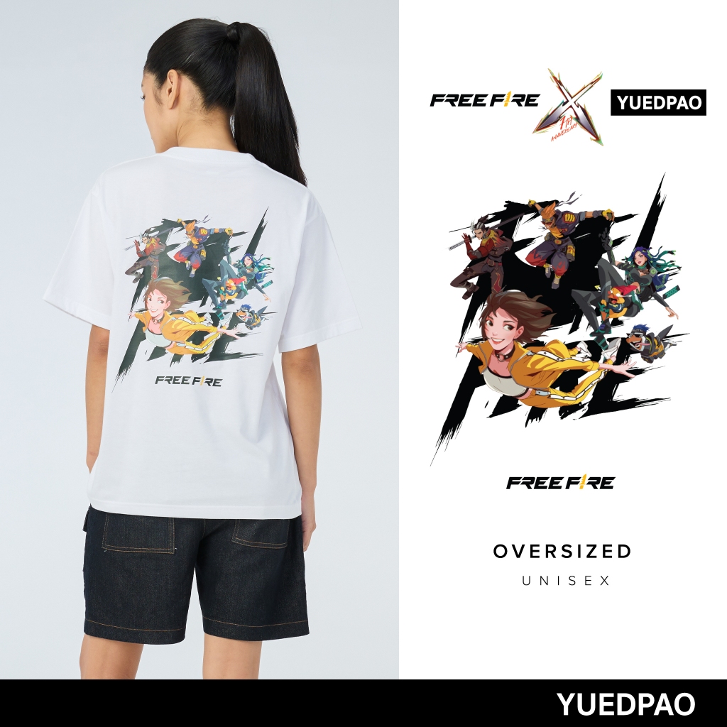 Yuedpao x Free Fire ผ้าหนาทรงสวย ยับยากรีดง่าย เสื้อยืดเปล่า โอเวอร์ไซส์ Oversize Collab Free Fire S