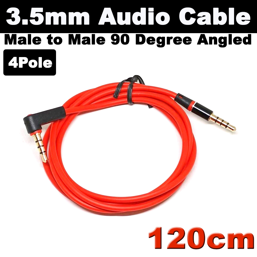 สาย AUX ยาว 120cm หัวงอ 90 องศา ขนาด 3.5 มิลมิเมตร Male to Male 3ขีด (1.2m 90 Degree Angled Short 4 