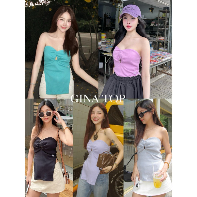 COZY CLUB. - GINA TOP เสื้อเกาะอก เกาะอกผ้าร่องแต่งจีบเว้าตรงกลาง