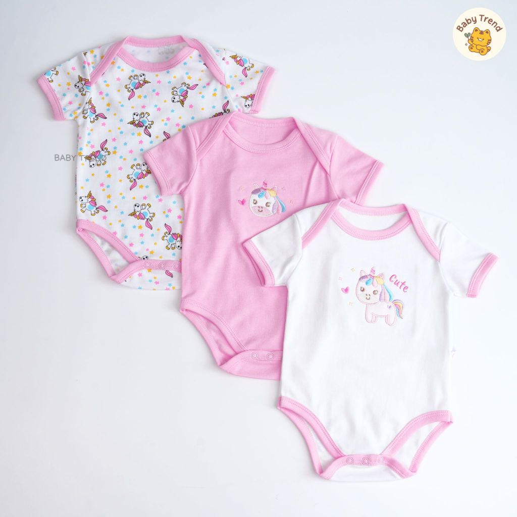 Babytrend ชุดบอดี้สูทเด็กแรกเกิด เซ็ต 3 ชิ้น ผ้าคอตตอน Interlock นุ่ม ใส่สบาย ลายน่ารัก