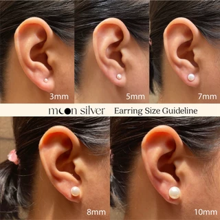 Moonsilver ต่างหูมุกน้ำจืด เงินแท้ 925 Size 3 - 8 mm ต่างหูเงินแท้ ไม่ลอก สำหรับคนแพ้ง่าย