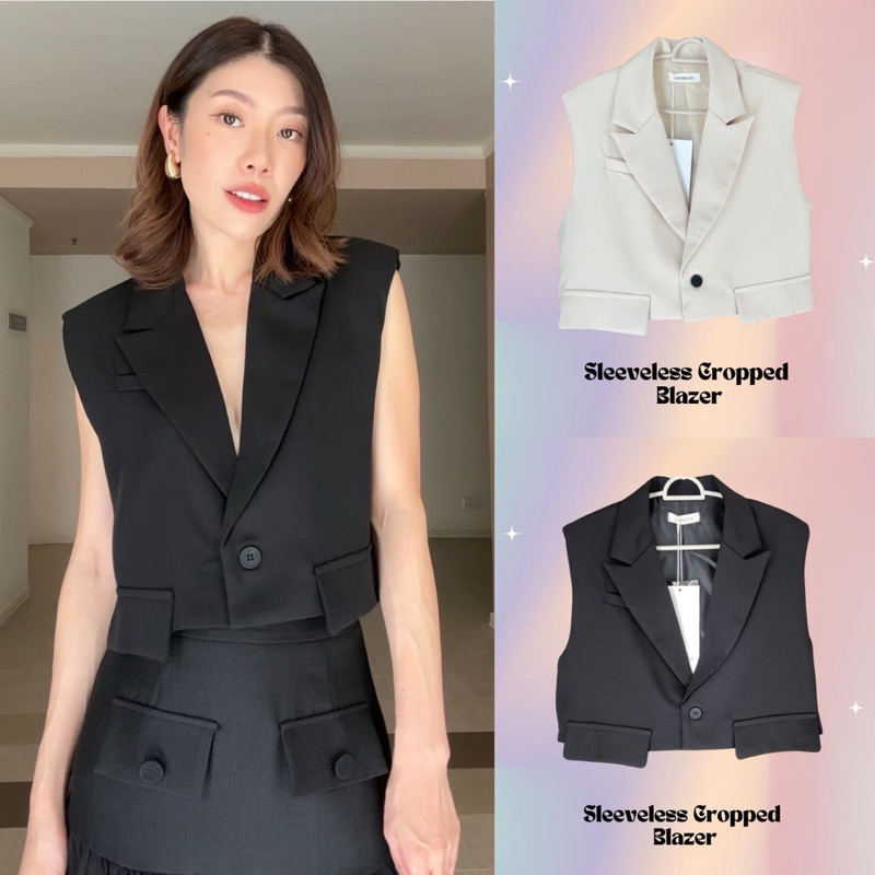 📌📌 พร้อมส่ง ครบสี SLEEVELESS CROPPED BLAZER #1007 x2 เสื้อสูททรงครอป เสื้อแขนกุด คลุม
