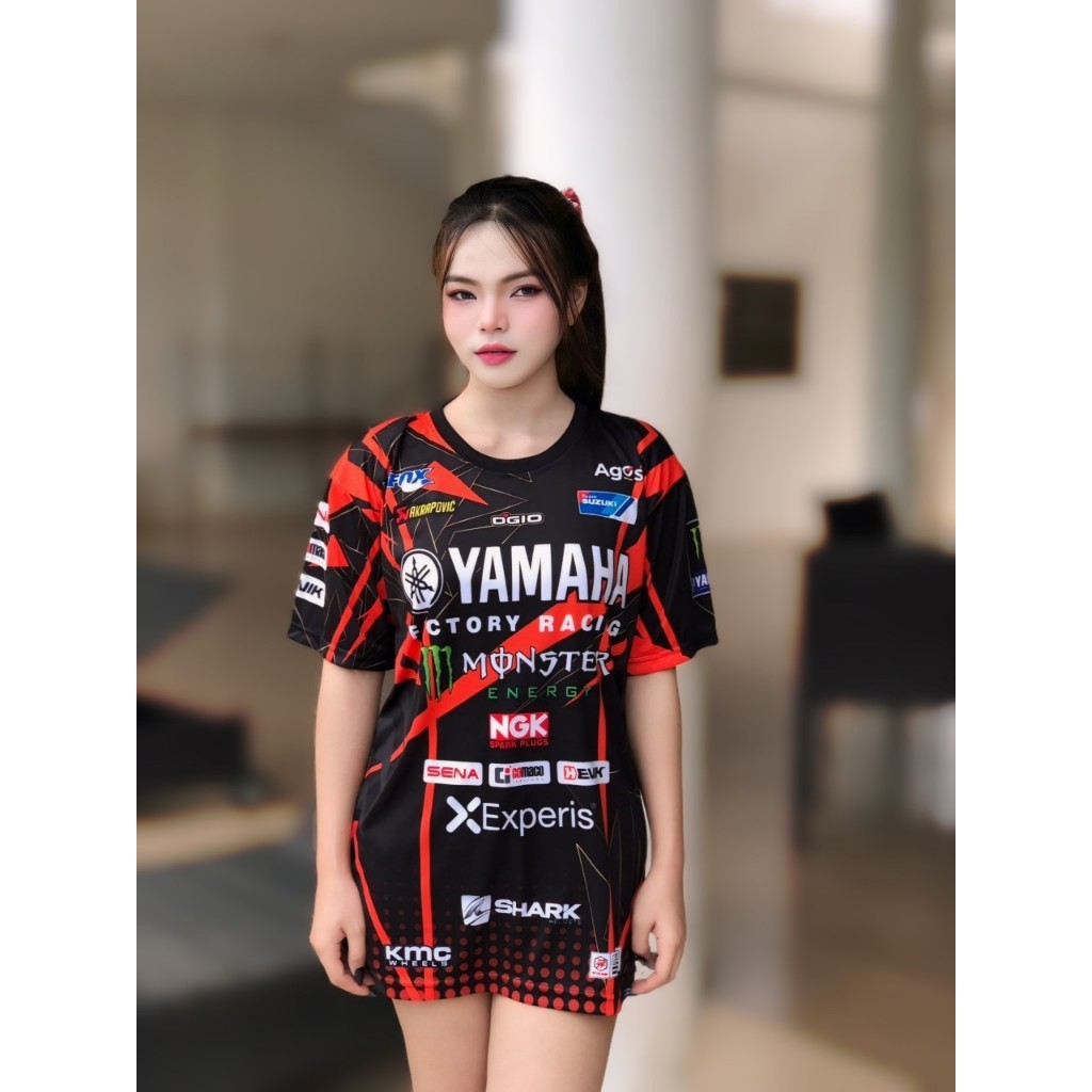 เสื้อยืด YAMAHA เสื้อกีฬา ผ้าไมโครมันพรีเมี่ยมเกรดA สีดำคาดส้มแสด ป้าย LP