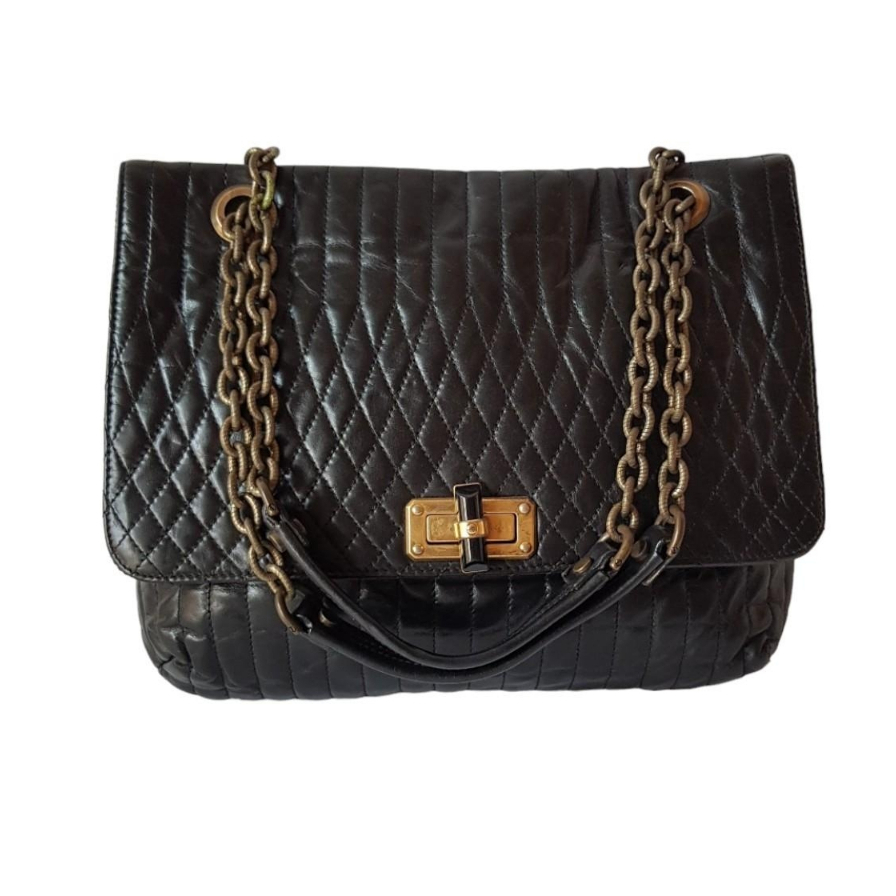 👜กระเป๋า Lanvin Metallic Grey Quilted Leather Happy Shoulder Bag ไม่มีเหรียญ ไม่มีโบว์ สินค้ามือสอง