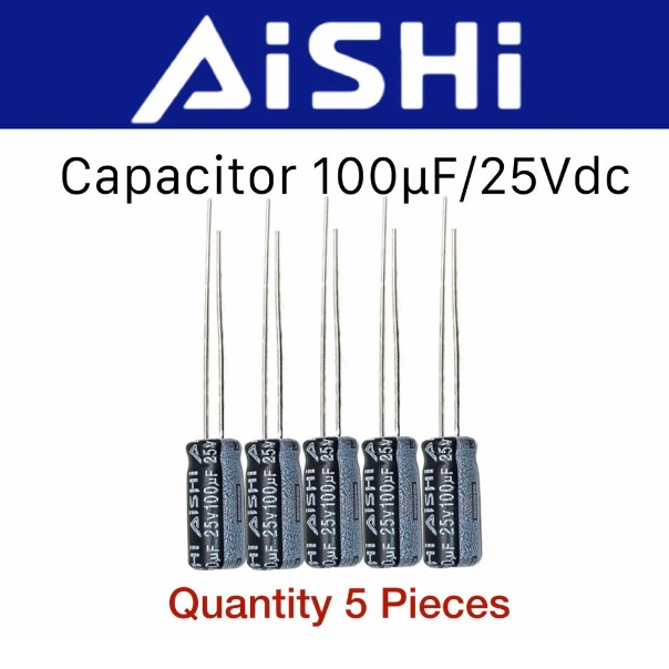 100uF 25v คาปาซิเตอร์ 100uf/25v Capacitor 100uf25V จำนวน 5 ชิ้น ขนาด 6.3x11 มม ขาห่าง 2.5 มม สินค้าของแท้