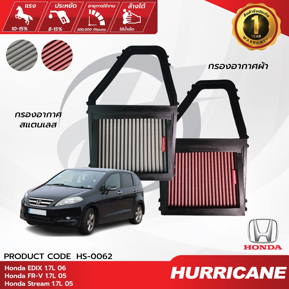 HURRICANE กรองอากาศสแตนเลส & ผ้าแดง Honda ( EDIX , FR-V , Stream ) HS-0062