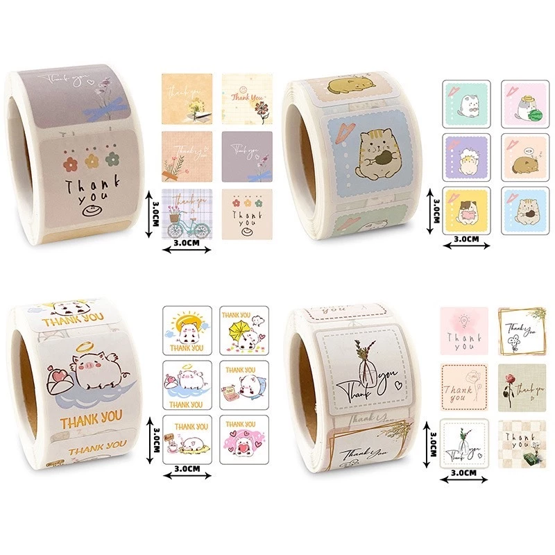 สติ๊กเกอร์ ขอบคุณ สี่เหลี่ยม 3*3ซม 300ดวง สติ๊กเกอร์ติดกล่อง ติดแก้ว ตกแต่ง sticker thankyou