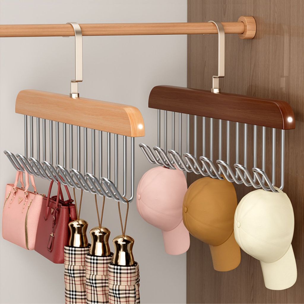 ไม้แขวน ไม้แขวนแบบตะขอ ที่แขวนไม้เนื้อแข็งทนทาน hanger ตะขอ 8 ตัว แข็งแรง ทนทาน Nana natural