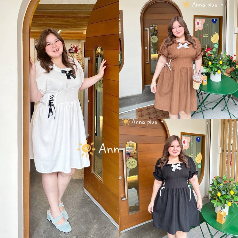 /AP/ เดรสสาวอวบ แต่งโบว์ #เสื้อผ้าไซส์ใหญ่ เที่ยว ทำงาน สาว อ้วน พลัสไซส์