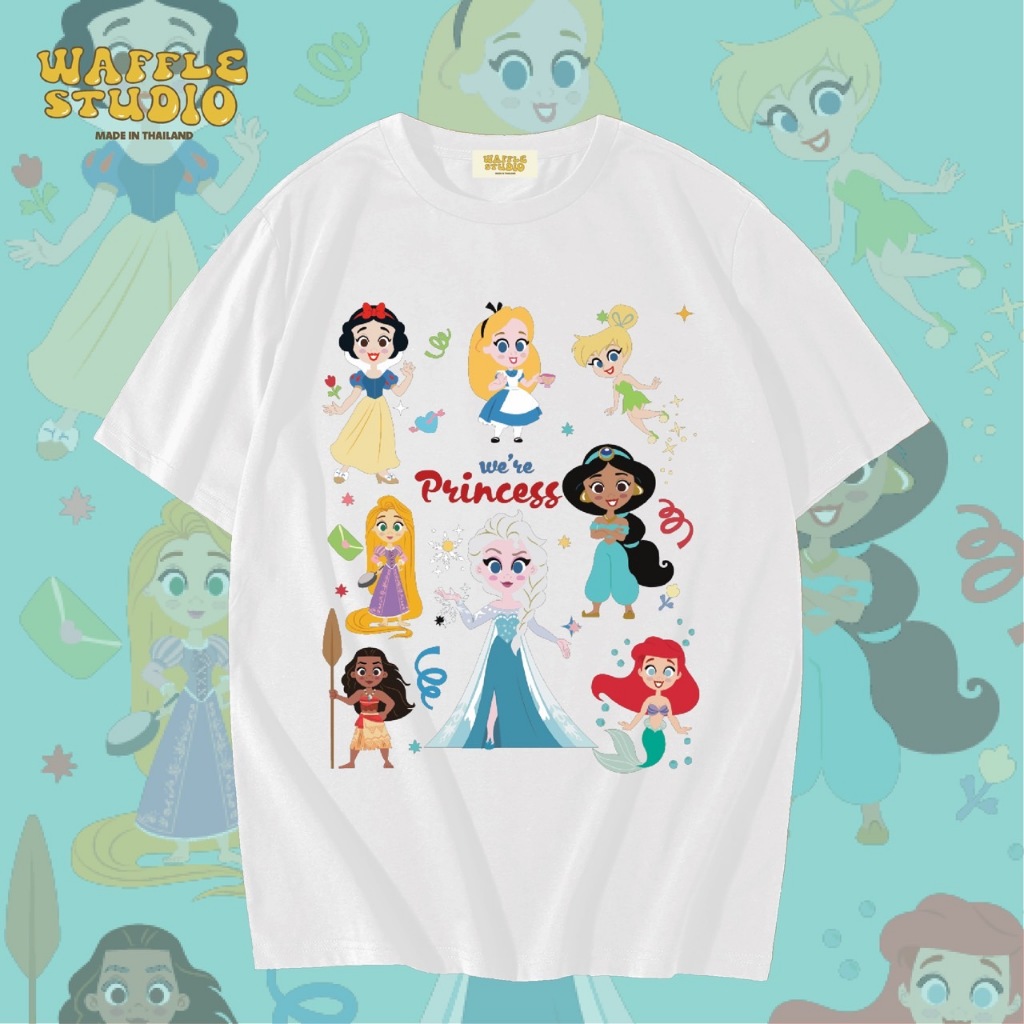 [ส่งฟรี ] WS0372 เสื้อยืดโอเวอร์ไซส์ เสื้อยืดเกาหลี ผ้าคอตตอน100% เสื้อยืด เจ้าหญิง Disney WAFFLE STUDIO