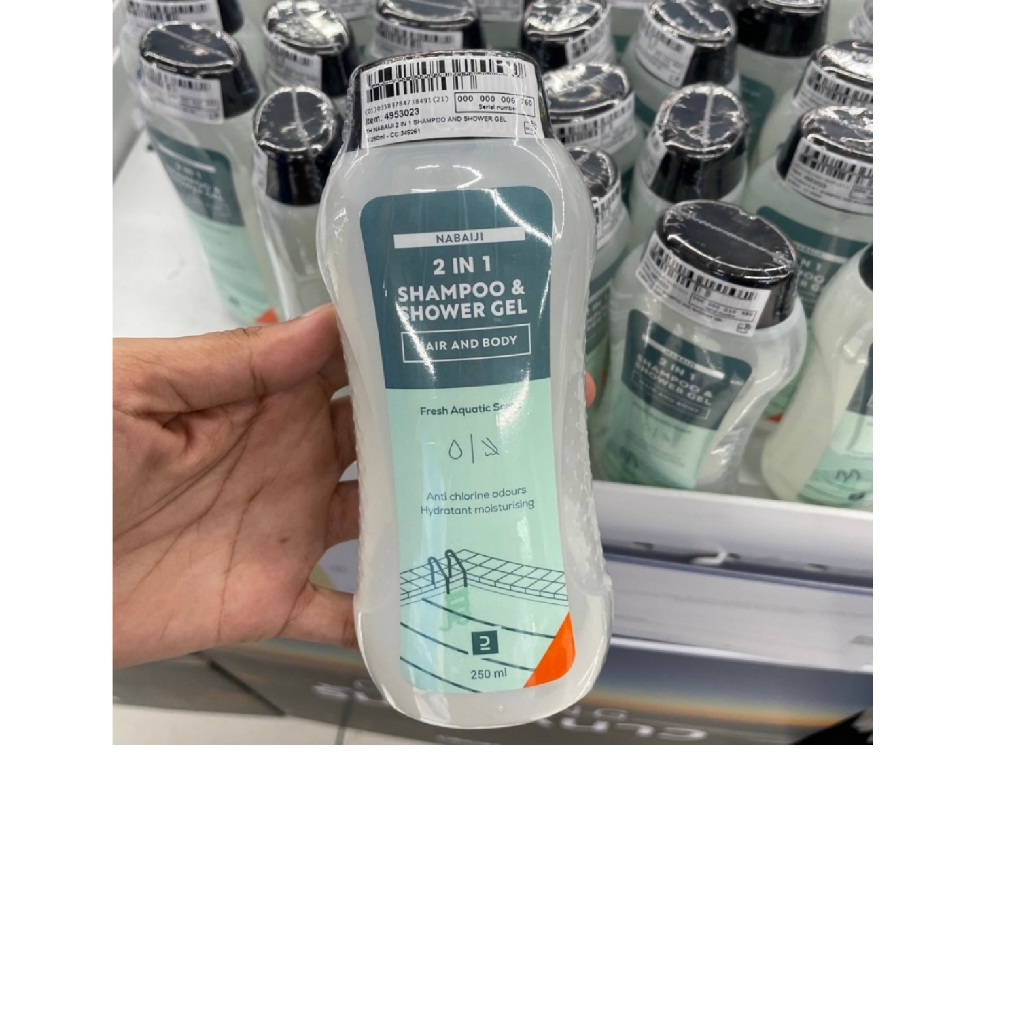 Decathlon 💦 เจลอาบน้ำล้างคลอรีน 🏊 ครีมอาบน้ำ+แชมพูสระผม 2-in-1💦 nabaiji 250ml.