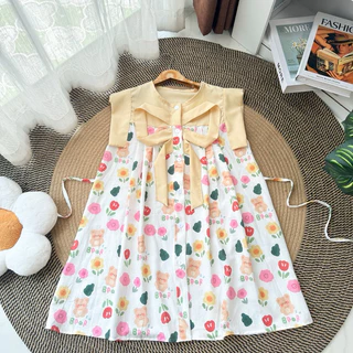 Dress( แขนล้ำ )กระดุมโบว์ใหญ่ แต่งสีพื้น ( non - 03)