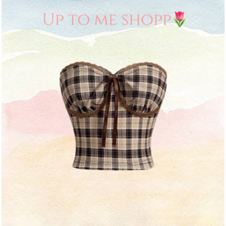 เสื้อเกาะอก ผู้หญิง ลายสก็อต ลูกไม้ มัดปมด้านหน้า งานจริงสวย…