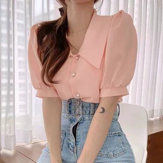 F26 🌻 เสื้อเชิ้ตสาวอวบแขนตุ๊กตา แต่งปกแหลมทรงเจ้าหญิง สีน่ารักมากก เนื้อผ้าใส่สบาย มีไซส์ใหญ่สุดได้ถึง 58-60 นิ้ว XXXXXL