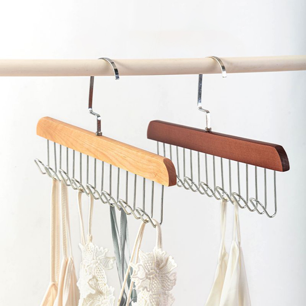 ไม้แขวนเสื้อ ที่แขวนไม้เนื้อแข็ง ไม้แขวนชุดชั้นใน hanger ตะขอ 8 ตัว แข็งแรง ทนทาน รับน้ำหนักได้ดี Simple Living