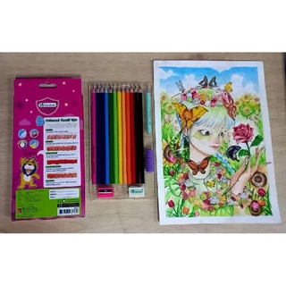 สีไม้ยาว​ 12​ สี​ MASTER​ ART​ รุ่น​ SUPER​ BRIGHT​ แถม​ ดินสอ​ ฟองน้ำ​จับ​ดินสอ​ กบ​เหลา​ ยางลบ