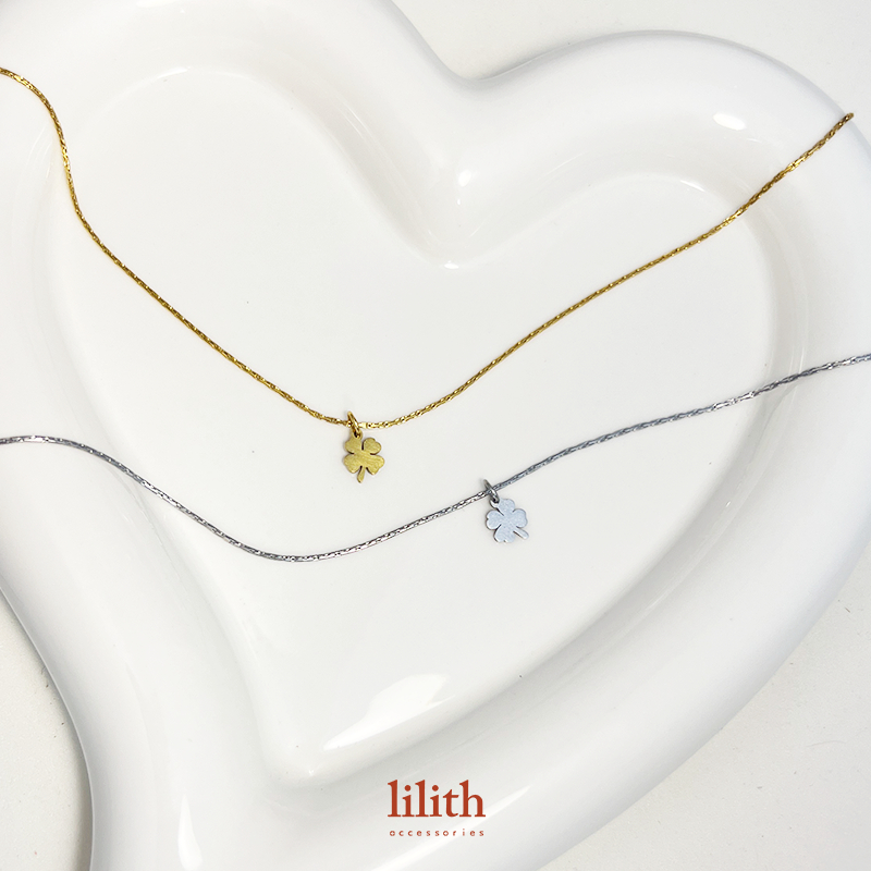 Lilith - Tiny Four leaf clover Necklace สร้อยคอ มินิมอล สแตนเลส จี้ใบโคลเวอร์