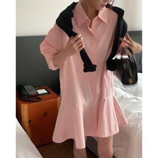 ชุดคลุมท้องแฟชั่นสไตล์เกาหลีเดรสเชิ้ตสั้น