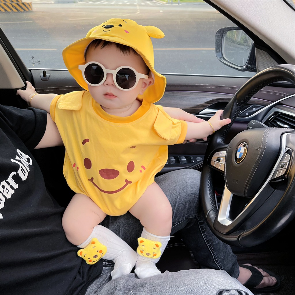 NT baby ชุดรอมเปอร์แขนสั้น ผ้าฝ้าย ลายการ์ตูนน่ารัก สไตล์เกาหลี เหมาะกับฤดูร้อน สําหรับเด็กผู้ชายและเด็กผู้หญิง เหลือง