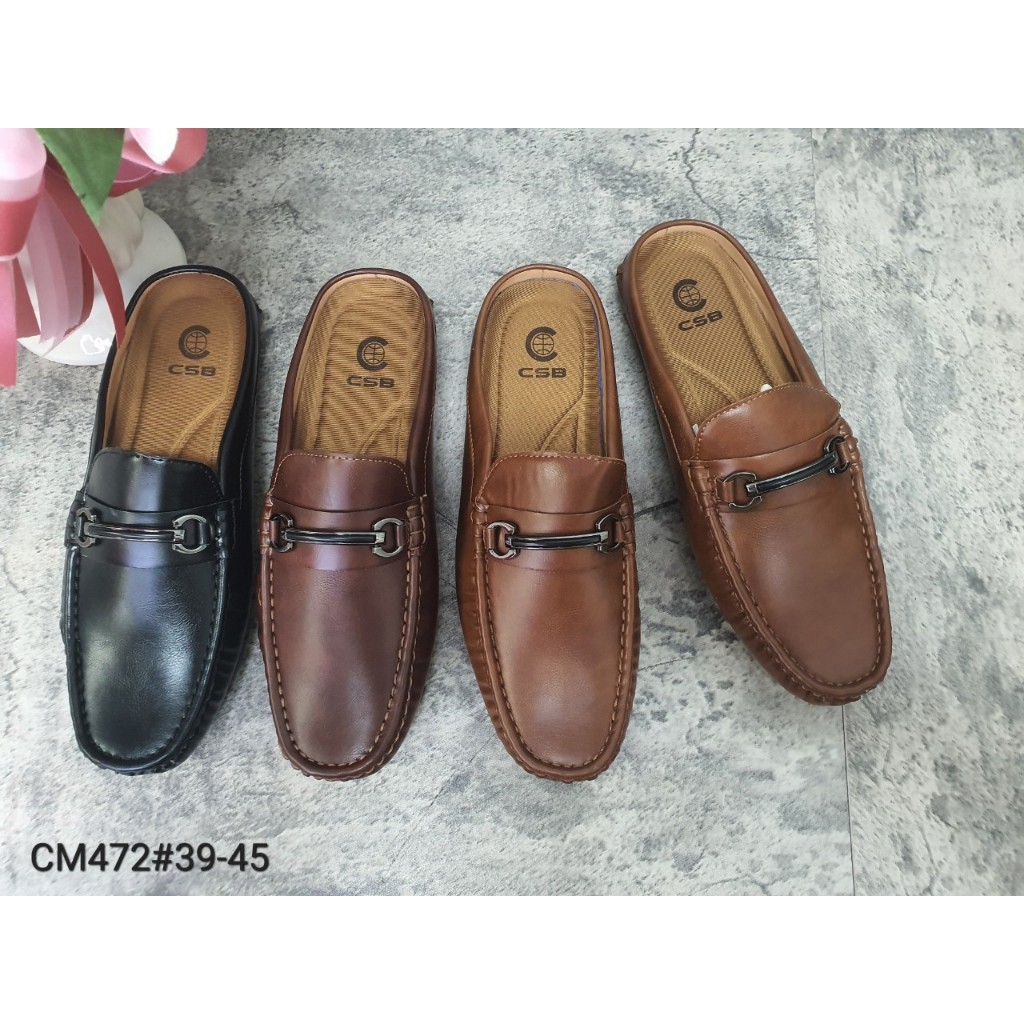 CM472รองเท้าหนังเงานิ่มผู้ชายเปิดส้นพื้นเตี้ยหน้าอะไหล่ไซส์39-45มี3สี