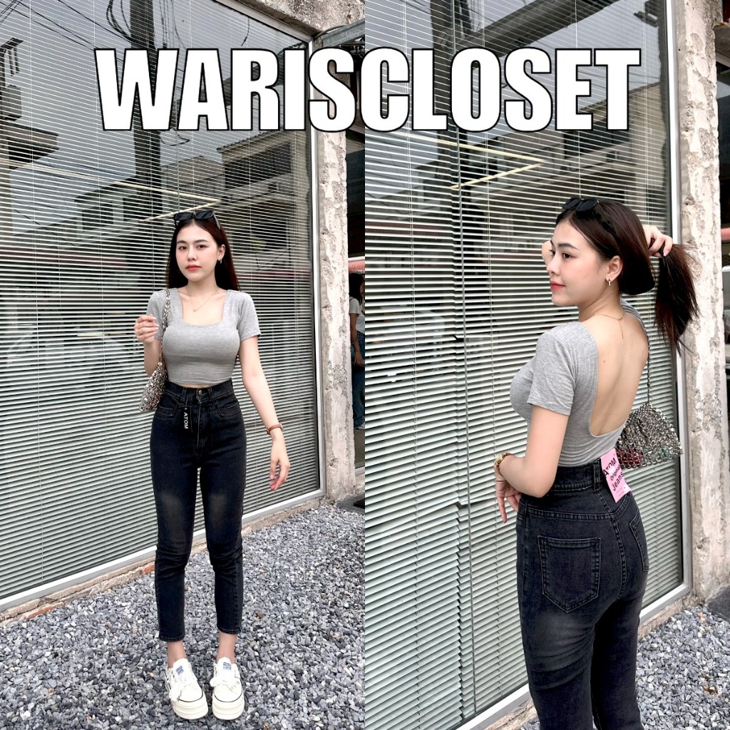 WARIS เสื้อเรย่อนแขนสั้นเว้าหลัง สไตล์เสื้อครอปเนื้อผ้าเรย่อนใส่สบายสุด ใส่ได้ทุกวัน Everyday look เลยค่าา มาจัดกันได้เ