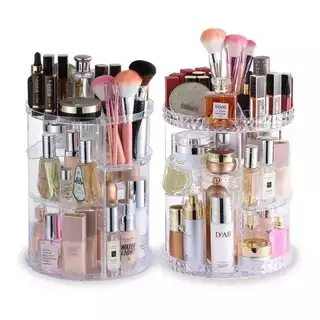 สินค้าพร้อมส่ง ลายเพชร กล่องเก็บเครื่องสำอางอะคริลิคชั้นวางเครื่องสำอางหมุนได้360°