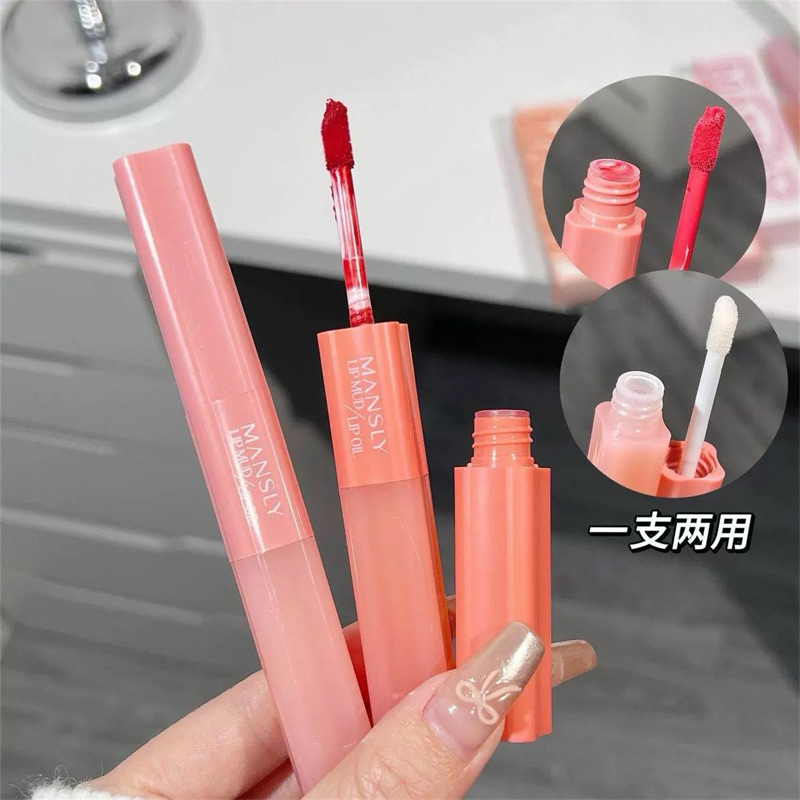 ลิป ลิปก​ลอส​ & ลิปแมท ลิปสองหัว Mansly Lip 2 in 1 ลิปสติก กันน้ำ เนื้อแมท กำมะ​หยี่​ สีสวย ติดทนนาน