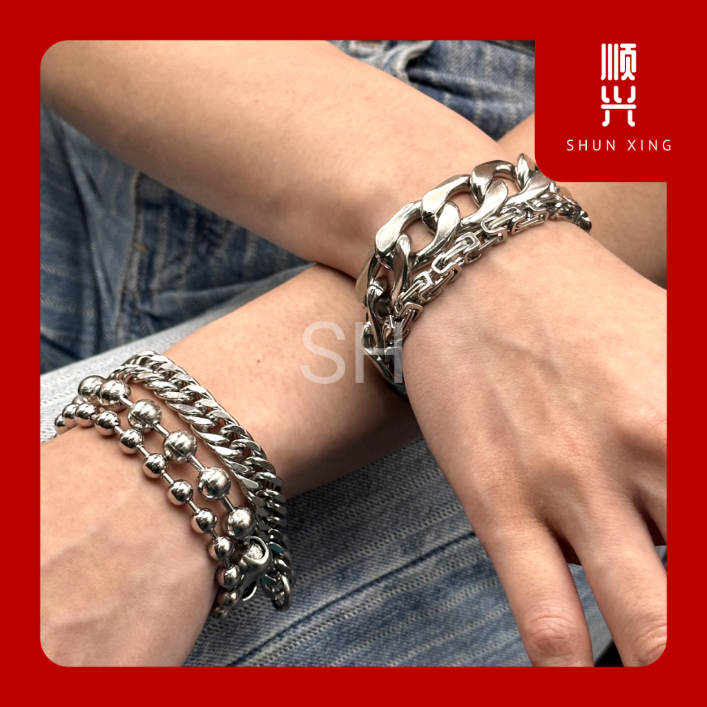 Shunxing สร้อยข้อมือสแตนเลส แฟชั่น 2 sets ซื้อแยกเซ็ทได้