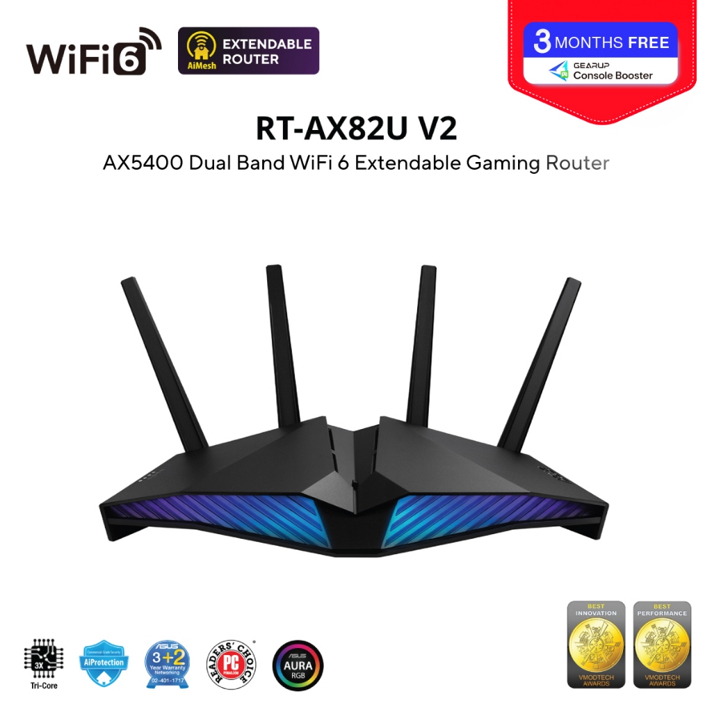 ASUS RT-AX82U V2 (AX5400) Dual Band WiFi6 AiMesh Extendable Gaming Router, Gaming Port