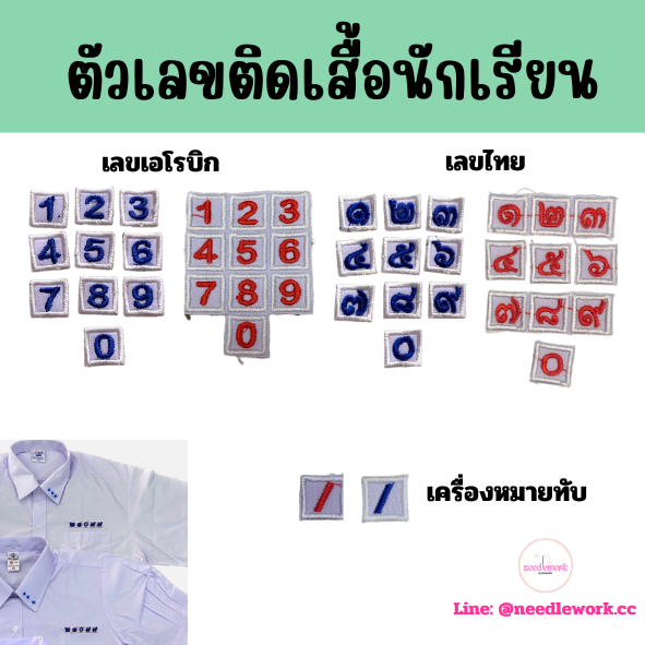 พร้อมส่ง ตัวรีดตัวเลข ตัวเลขติดอกเสื้อนักเรียน เลขห้อง เครื่องหมายทับ รีดเลขประจำตัวนักเรียน