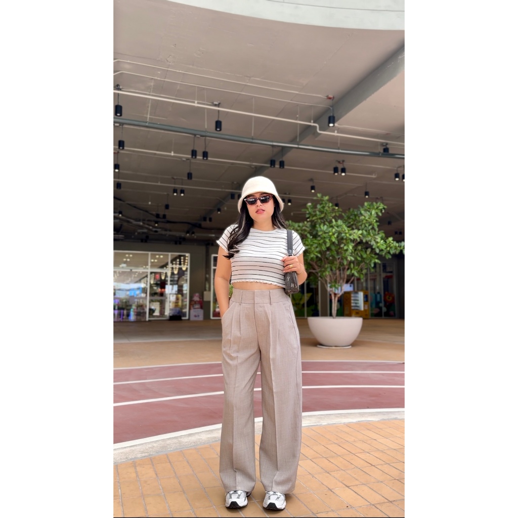 กางเกงขายาว ผ้าสโนว์สลาฟ ทรงขากระบอก 2 ตะขอ เอวสูงปี๊ด ผ้านุ่มใส่สบาย รุ่น SN01 Peary.shop รูปที่ 2