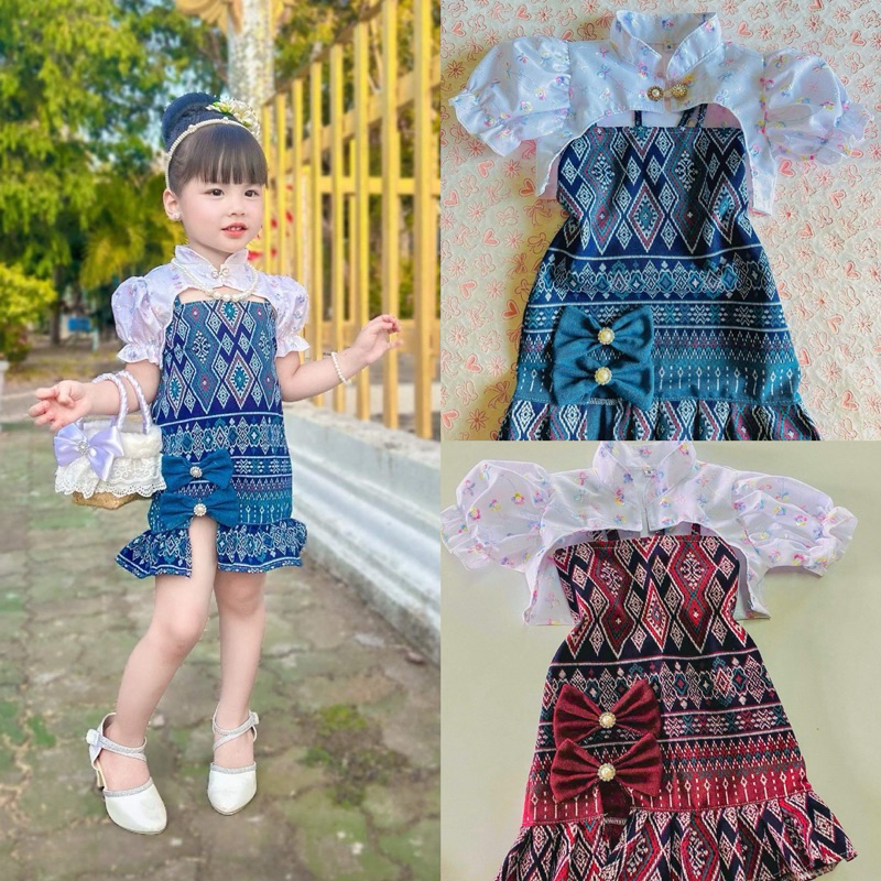 ชุดไทยเด็กผู้หญิง เซ็ท2ชิ้น ใส่ทำบุญ ส่งไว