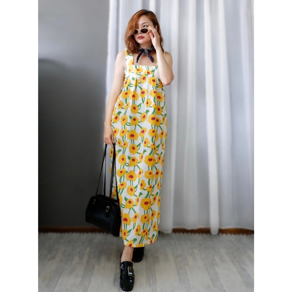 เดรสสายเดี่ยว ผ้าฝ้ายพิมพ์ลาย(ลงลายเพิ่ม) พร้อมส่ง - รูปที่ 4