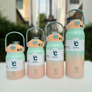 QCOOL กระบอกน้ำพกพาเก็บอุณหภูมิ SUS316 ขนาดใหญ่ 1000/1200/1500/1800ml สีทูโทนแฟชั่น ใช้งานได้ 2 แบบ ดูดและยกดื่ม QC-8101