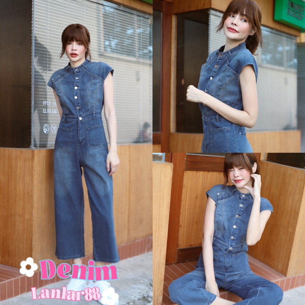 ••ส่งจากไทย•• มีไซส์ S-L ชุดยีนส์ Jumpsuit ขายาว ตรงปกไม่จกตา #7123