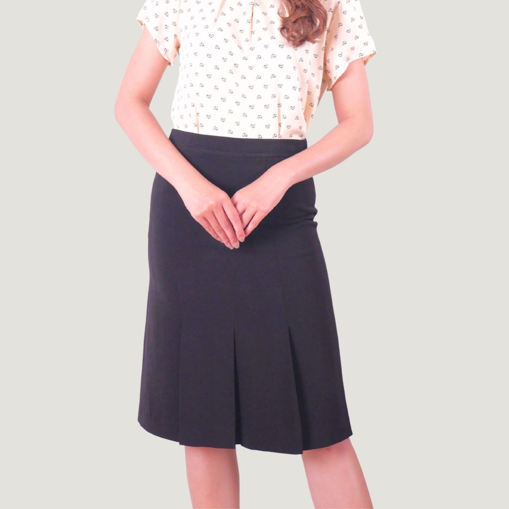bykkskirt กระโปรงทรงตรง จีบคู่ ผ้านาโน สีดำ สีกรมท่า สีเทา ไซส์ S,M,L,XL,2XL,3XL,4XL, 5XL,6XL ยาว 21,24 นิ้ว มีซับใน