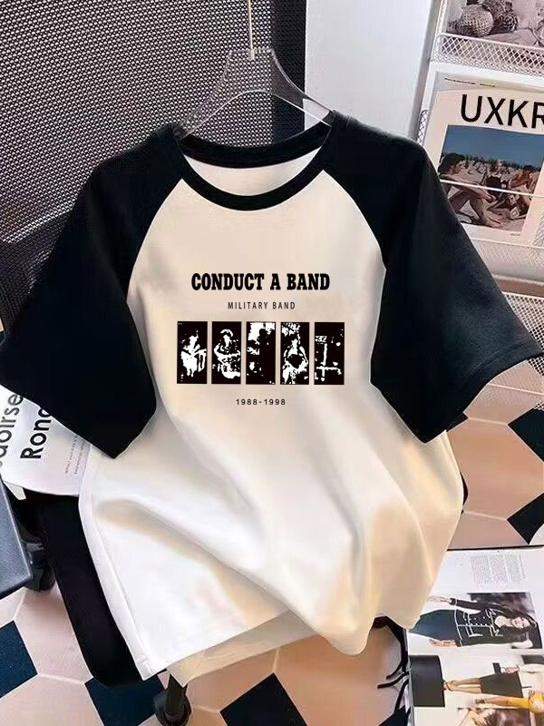 เสื้อยืดสวยๆผู้หญิงที่กําลังฮิต oversize เสื้อผ้าสไตล์ญี่ปุ่นน่ารัก แฟชั่นเกาหลี เสื้อโอเวอร์ไซส์วินเทจ สตรีทสีทูโทนม้าก