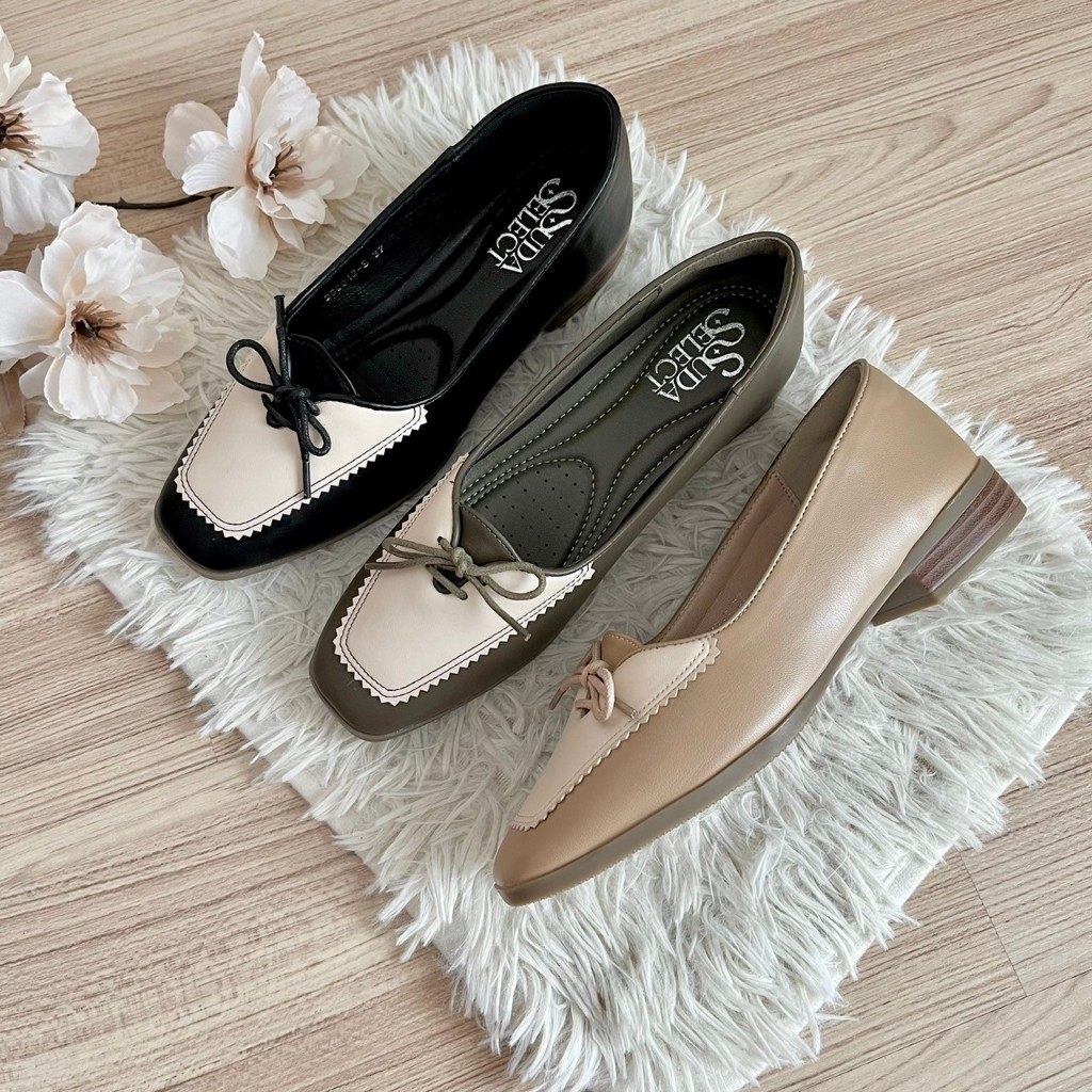 SudaSelect รองเท้าคัตชูแต่งหนังผูกเชือก สไตล์โลลิต้า ส้น0.8นิ้ว รหัส 230042