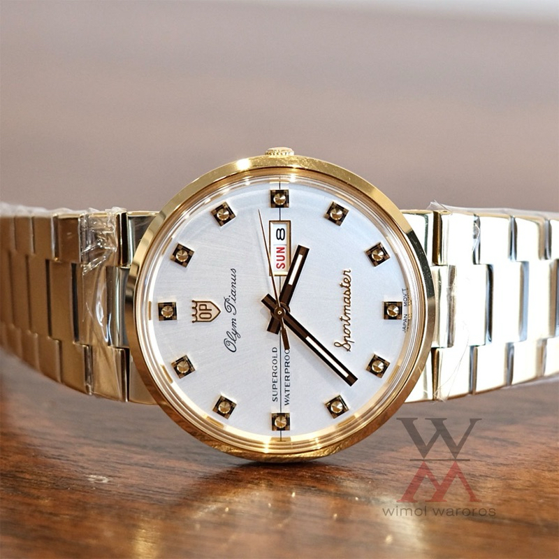 นาฬิกา OP (Olym Pianus) รุ่น 8959-406E SUPERGOLD WATERPROOF SPORTMASTER Quartz (หน้าขาว-เรือนทอง)