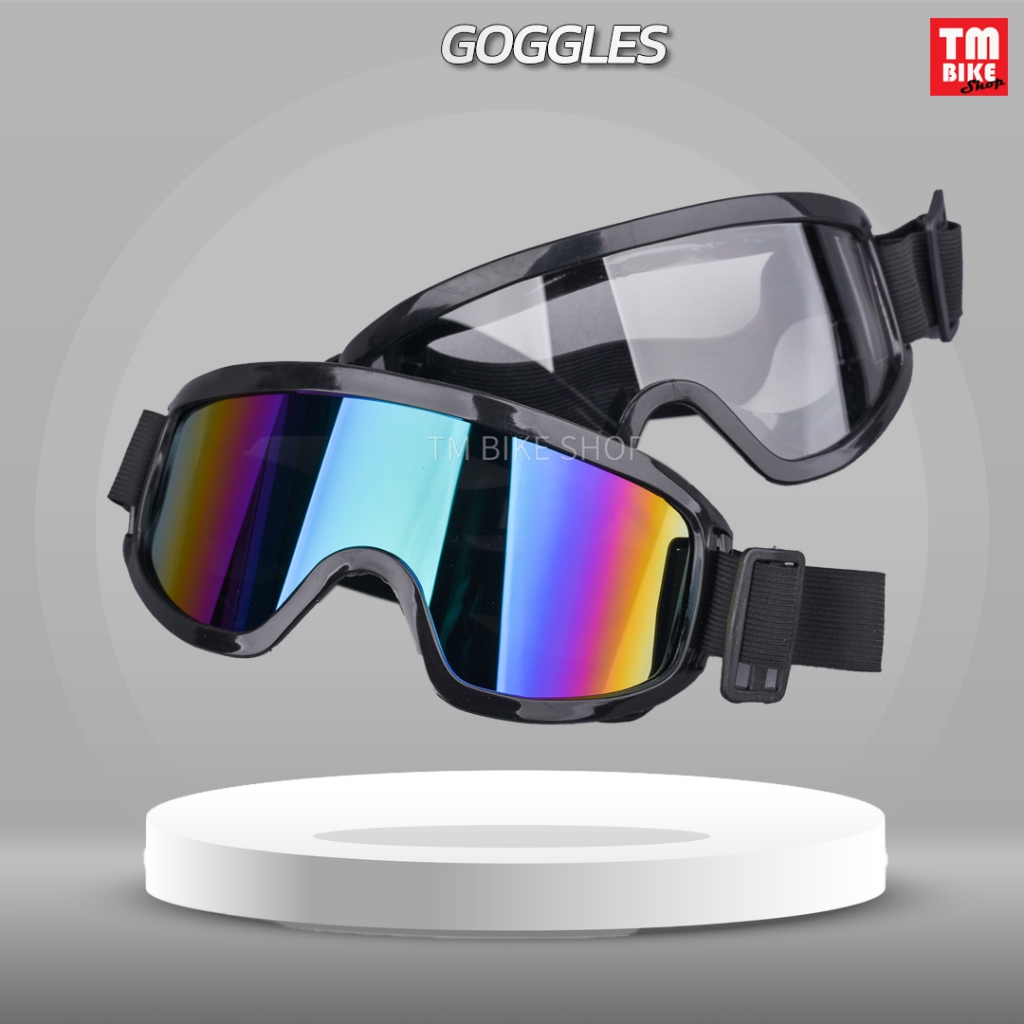 แว่นตาวิบาก แว่นตากันลมวิบาก แว่นมอไซ มอเตอร์ไซค์วิบาก GOGGLES ขอบสีดำ สายยางยืดปรับได้