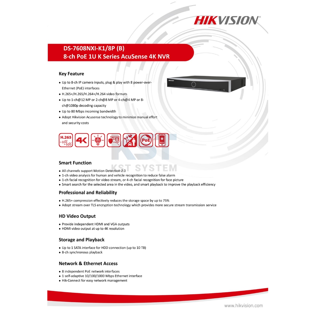 DS-7608NXI-K1/8P Hikvision Acusense NVR 8ช่อง 8PoE