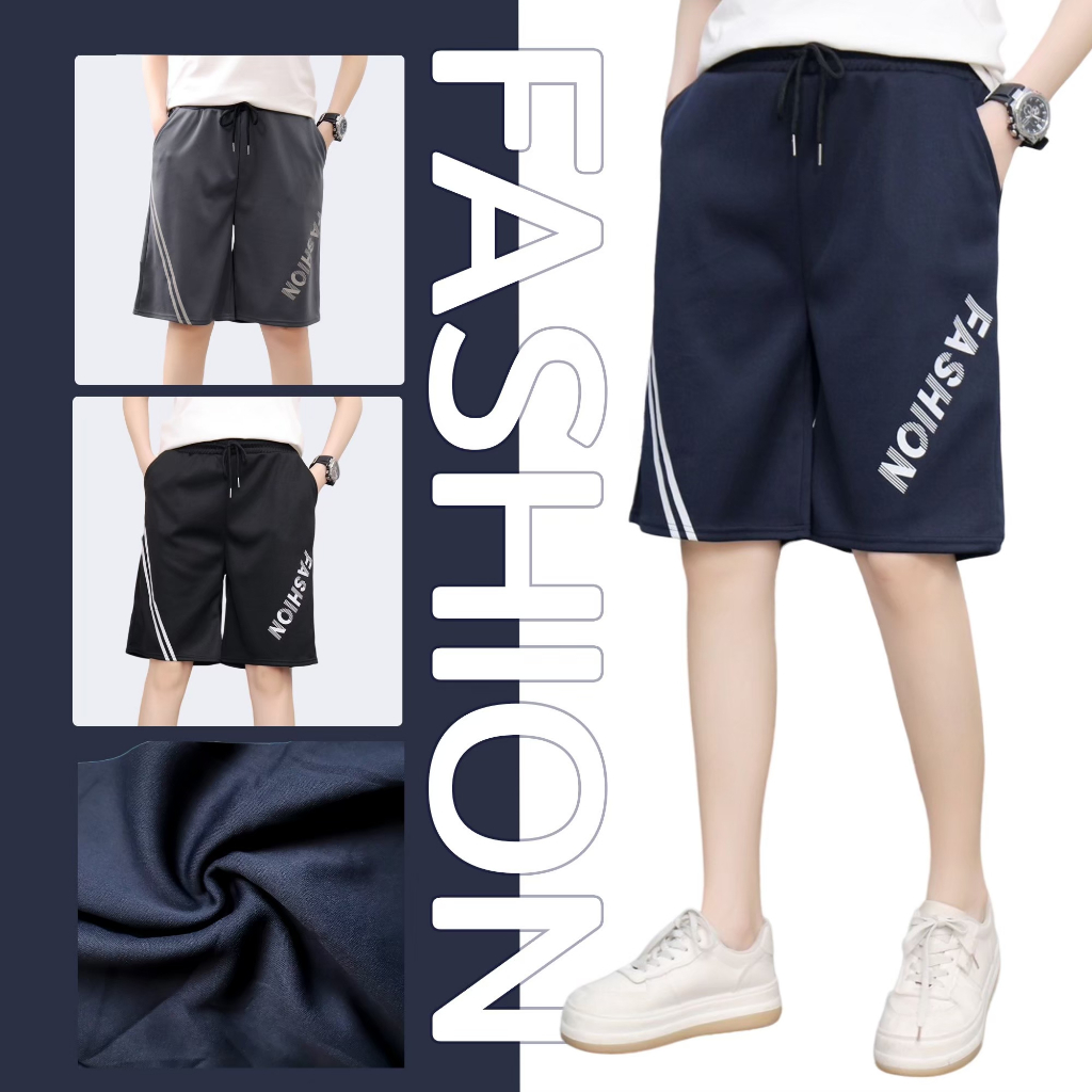 5717# กางเกงขาสั้น 5 ส่วน สกรีนลาย FASHION ผ้าเกาหลี ทรงสปอร์ต ใส่ได้ทั้งชายและหญิง