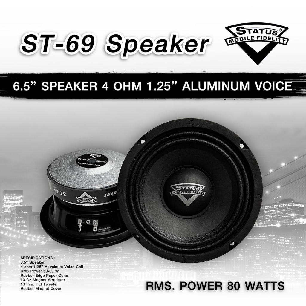 **2ดอก**ลำโพงเสียงกลาง 6 นิ้ว STATUS รุ่น ST69 มิดโล แม่เหล็กใหญ่หนา ว้อย38มิล แม่เหล็ก120 งานคุณภาพ SQ , SQL