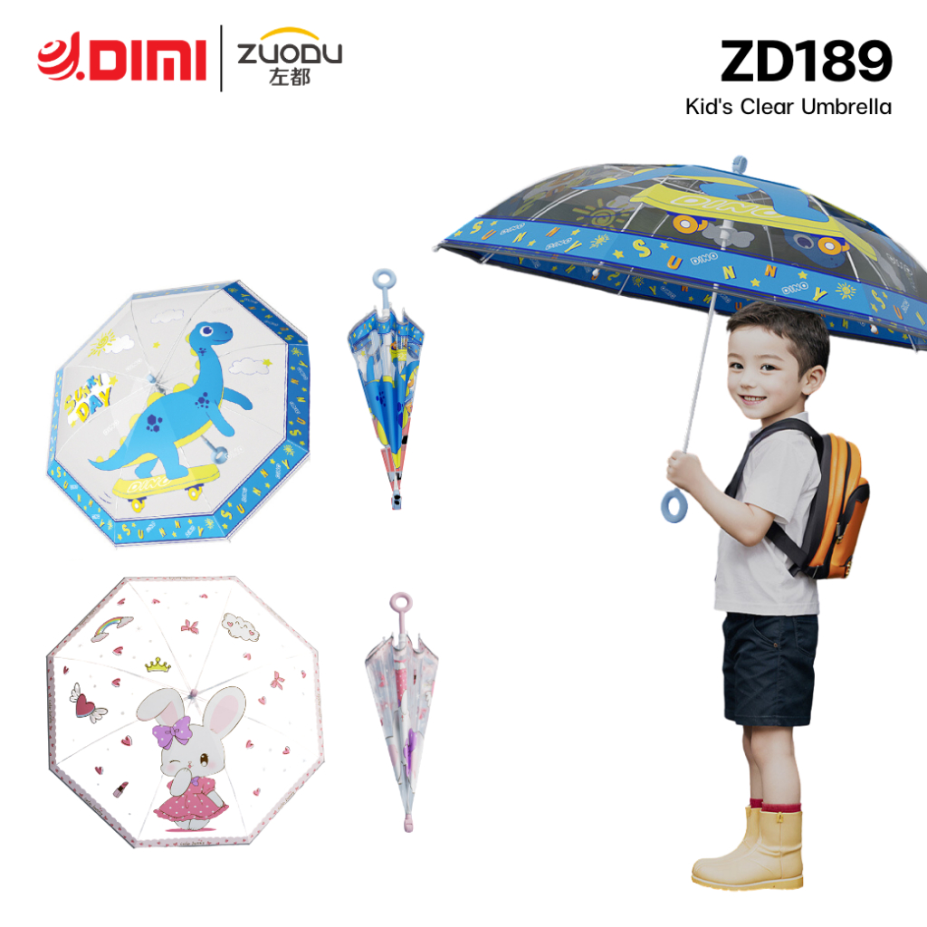 ร่ม Zuodu [ZD189] Kid's Clear Umbrella ร่มเด็ก ร่มนักเรียน ไม่บดบังการมองเห็น ขอบร่มแถบสะท้อนแสง